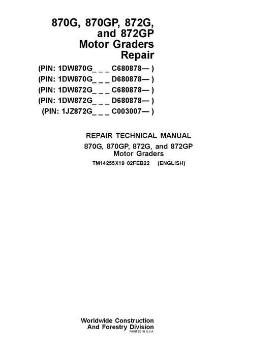 JOHN DEERE 870G 872G GRADER REPARATUR-SERVICEHANDBUCH