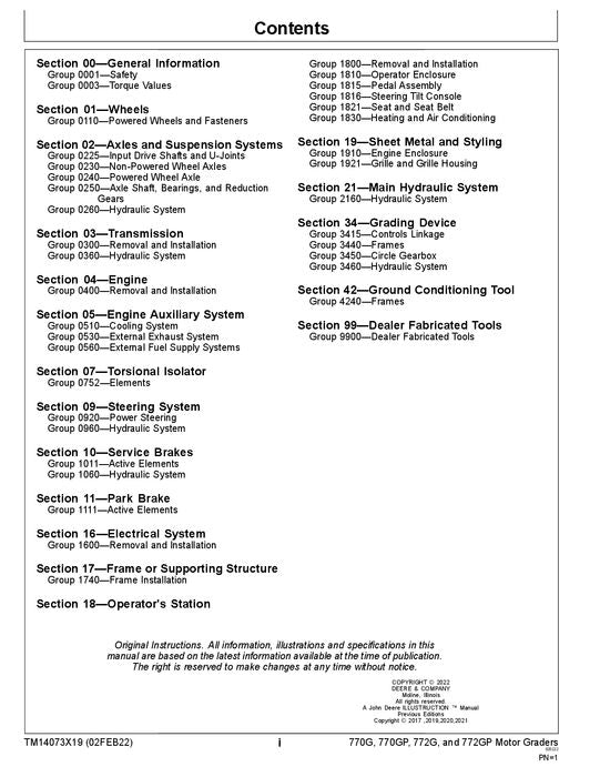 JOHN DEERE 770G 770GP 772G 772GP GRADER REPAIR SERVICE MANUAL #7