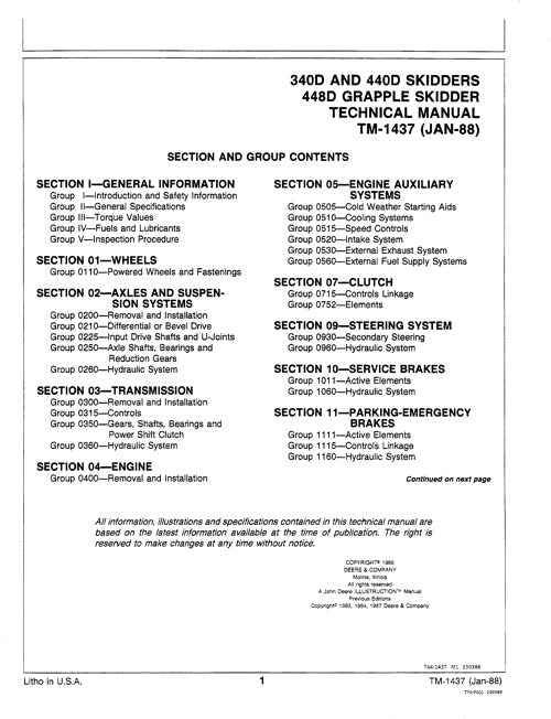 JOHN DEERE 340D 440D 448D SKIDDER REPAIR SERVICE TECHNICAL MANUAL TM1437