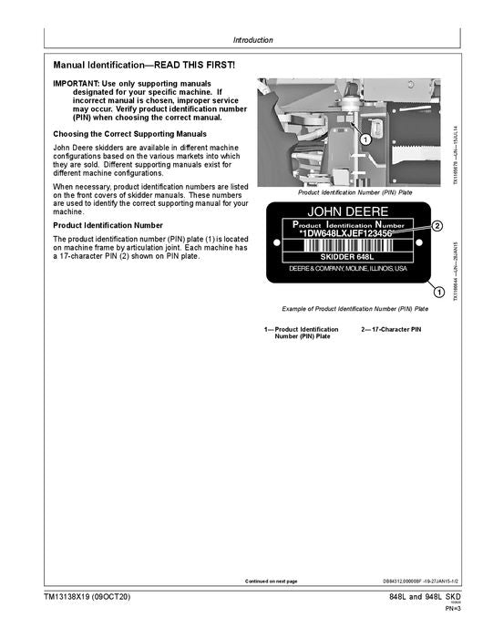 JOHN DEERE 848L 948L SKIDDER REPARATUR-SERVICEHANDBUCH Nr. 1