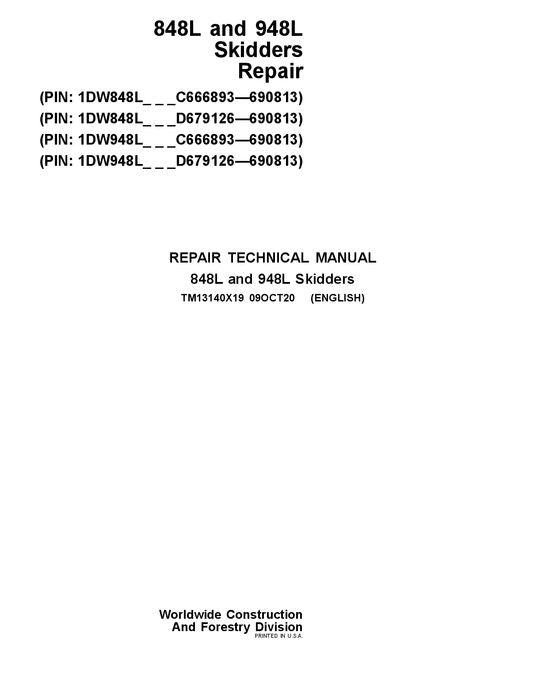 JOHN DEERE 848L 948L SKIDDER REPARATUR-SERVICEHANDBUCH Nr. 2