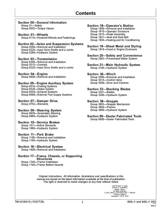 JOHN DEERE 848L-II 948L-II SKIDDER REPARATUR-SERVICEHANDBUCH Nr. 1