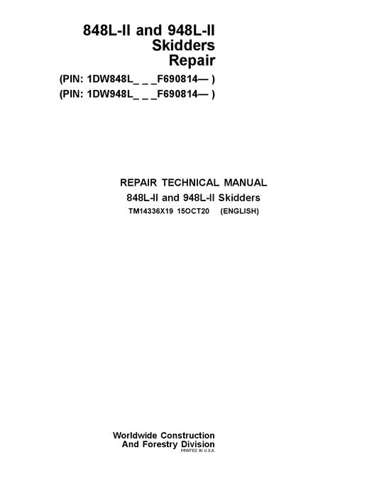 JOHN DEERE 848L-II 948L-II SKIDDER REPARATUR-SERVICEHANDBUCH Nr. 1