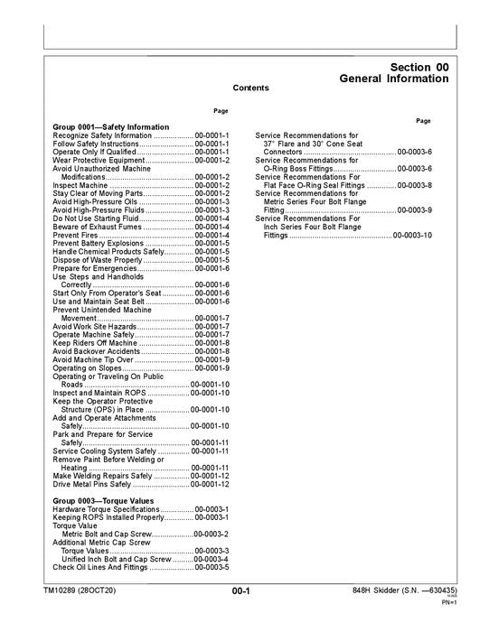 JOHN DEERE 848H SKIDDER REPARATUR-SERVICEHANDBUCH Nr. 1