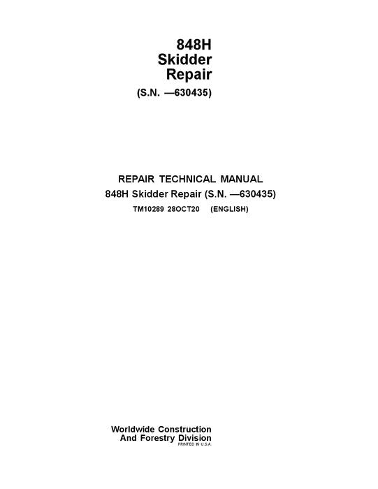 JOHN DEERE 848H SKIDDER REPARATUR-SERVICEHANDBUCH Nr. 1