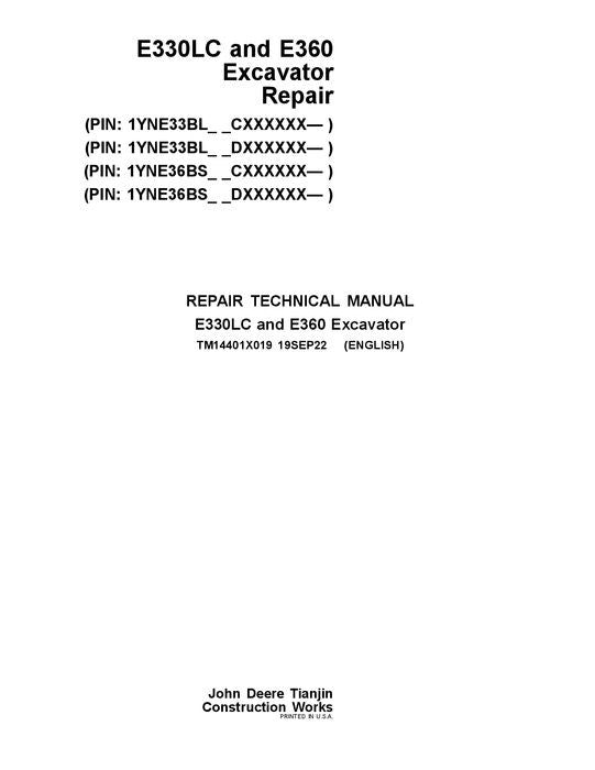 MANUEL DE RÉPARATION ET D'ENTRETIEN DES EXCAVATRICES JOHN DEERE E330-II E360-II