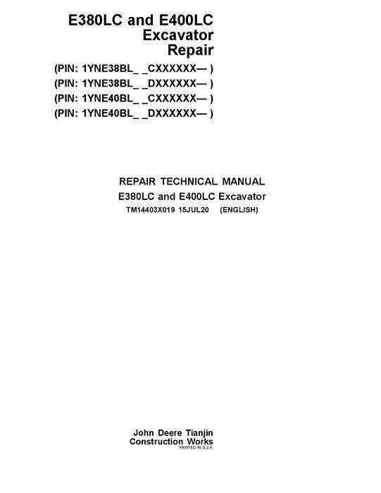 JOHN DEERE E380-II E400-II BAGGER REPARATUR-SERVICEHANDBUCH