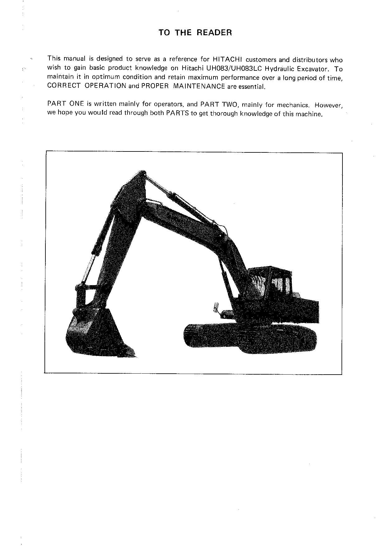 HITACHI UH083 UH083LC EXCAVATOR OPERATORS MANUAL