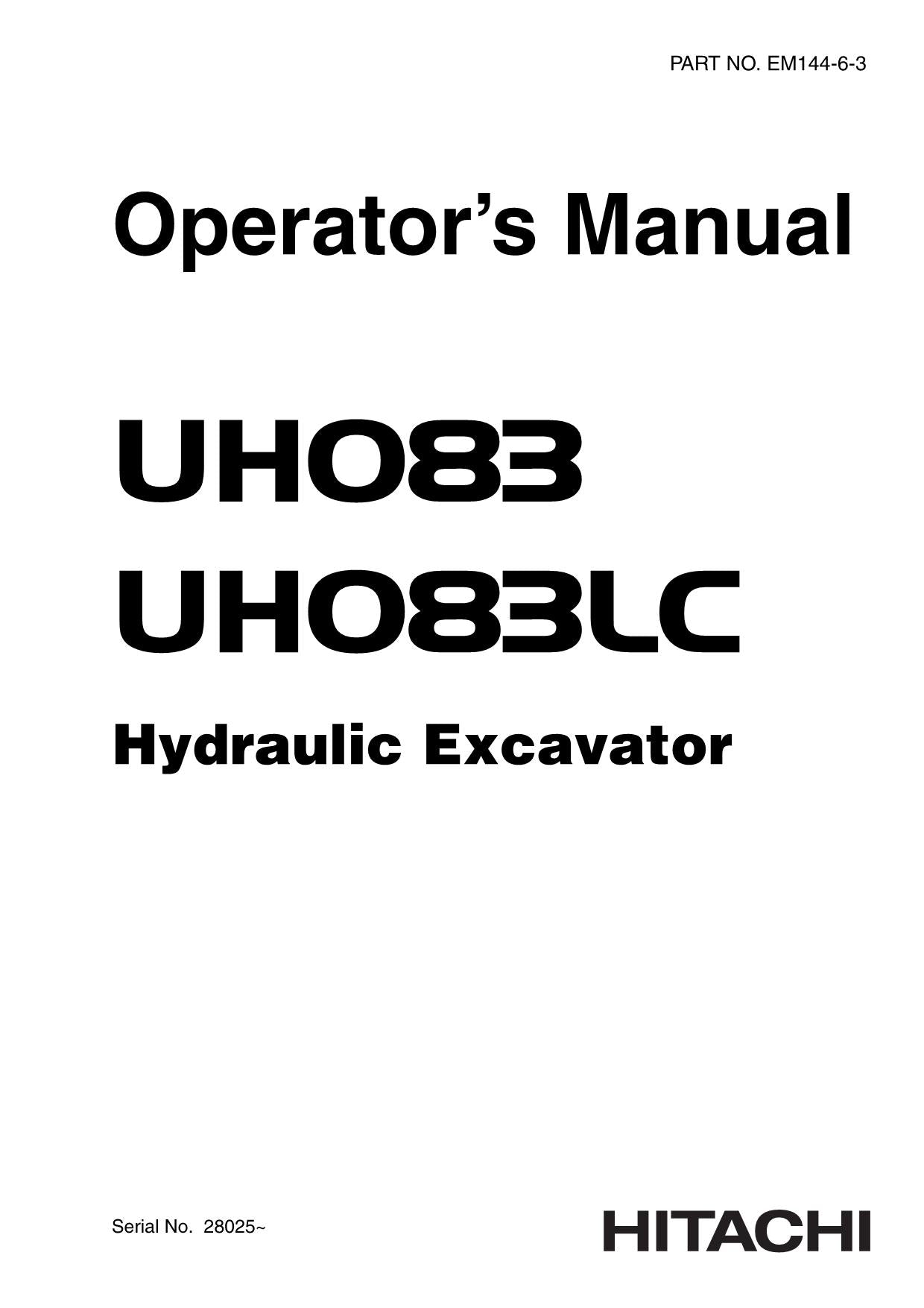 HITACHI UH083 UH083LC EXCAVATOR OPERATORS MANUAL