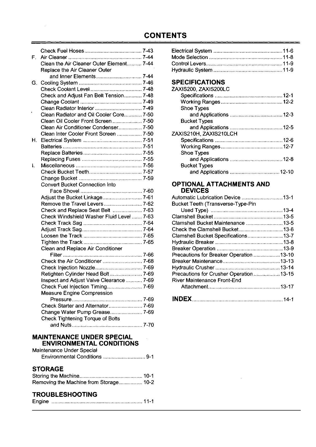 HITACHI ZAXIS ZX 200 EXCAVATOR OPERATORS MANUAL EM1G611