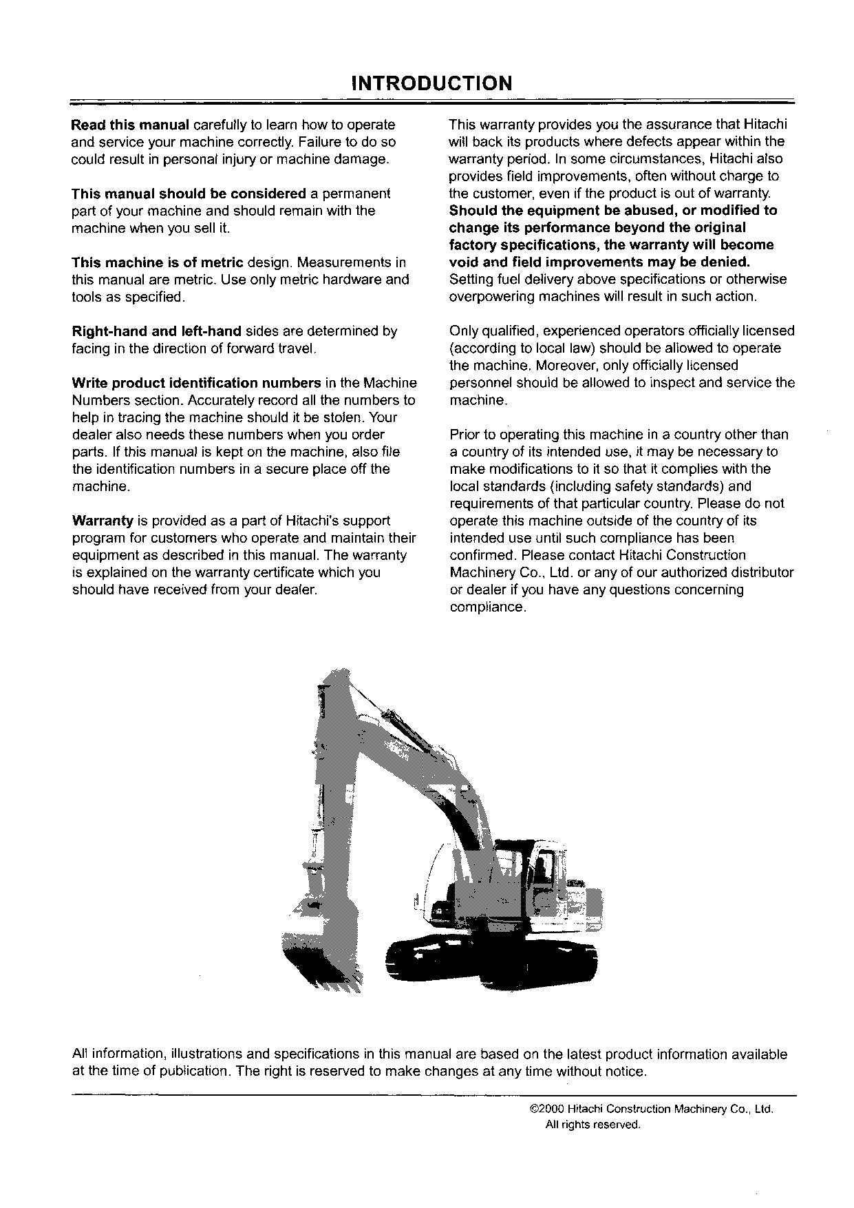 HITACHI ZAXIS ZX 200 EXCAVATOR OPERATORS MANUAL EM1G611