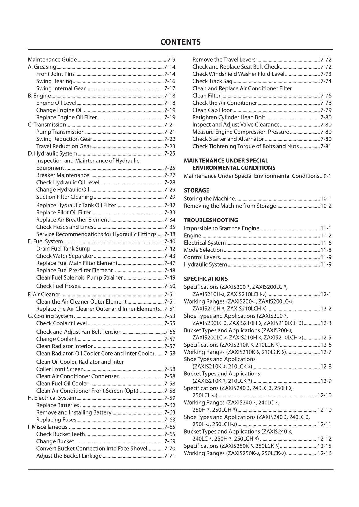 HITACHI ZAXIS ZX ZX 200-3 250LCH-3 250K-3 250LCK-3 270-3 270LC-3330-3  EXCAVATOR OPERATORS MANUAL