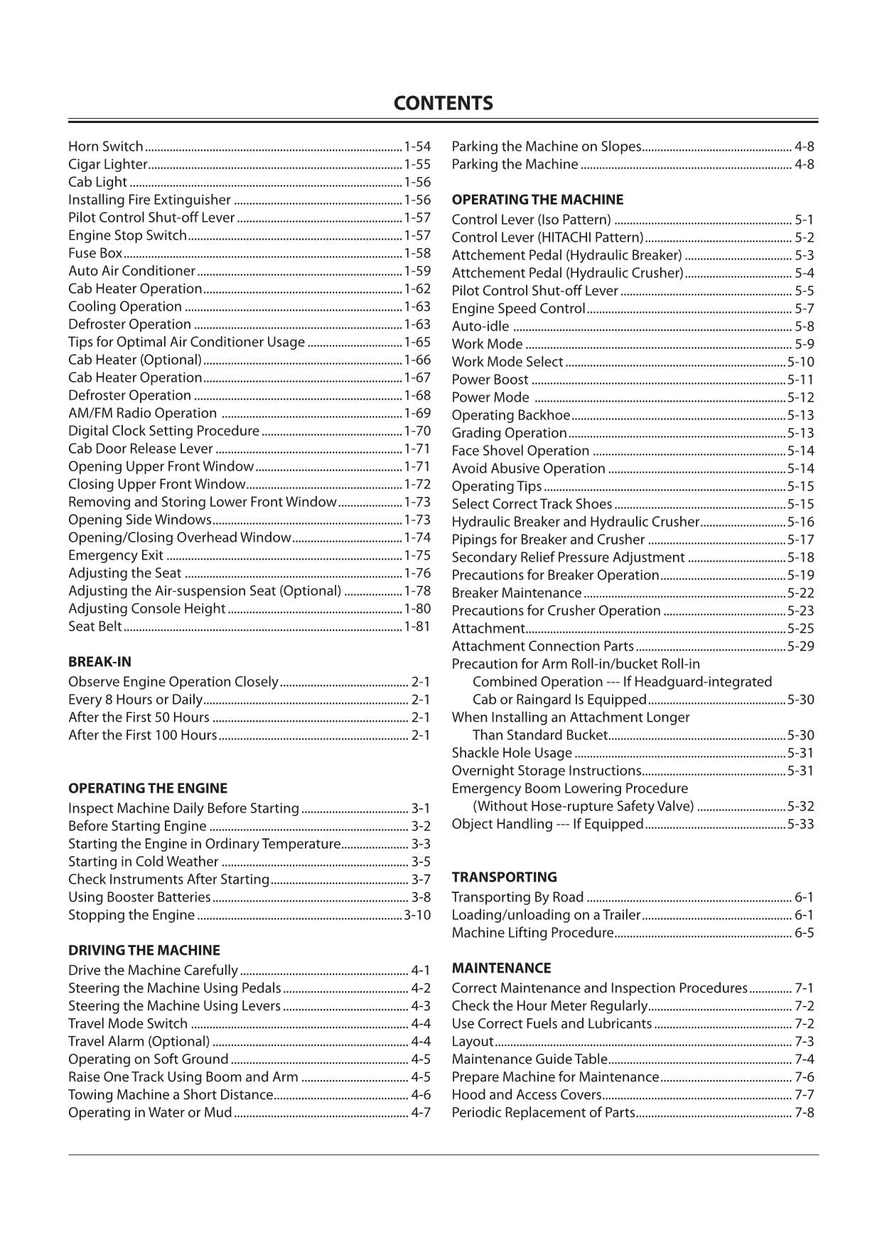 HITACHI ZAXIS ZX ZX 200-3 250LCH-3 250K-3 250LCK-3 270-3 270LC-3330-3  EXCAVATOR OPERATORS MANUAL