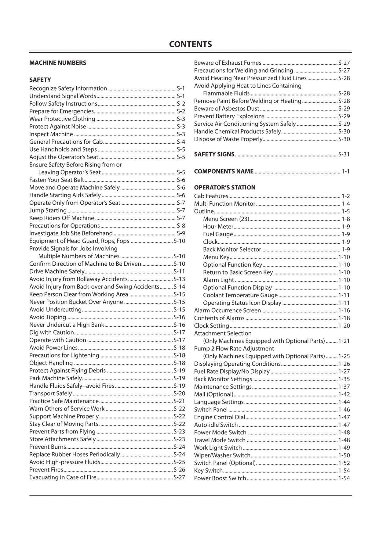 HITACHI ZAXIS ZX ZX 200-3 250LCH-3 250K-3 250LCK-3 270-3 270LC-3330-3  EXCAVATOR OPERATORS MANUAL