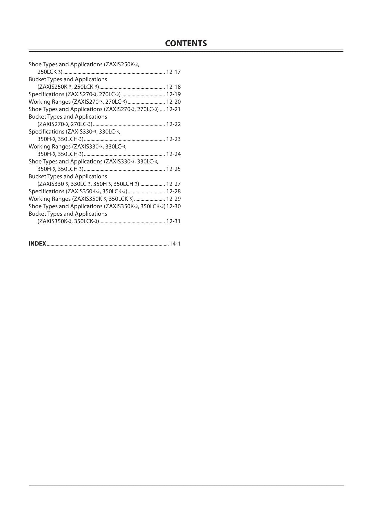 HITACHI ZAXIS ZX ZX 200-3 250LCH-3 250K-3 250LCK-3 270-3 270LC-3330-3  EXCAVATOR OPERATORS MANUAL