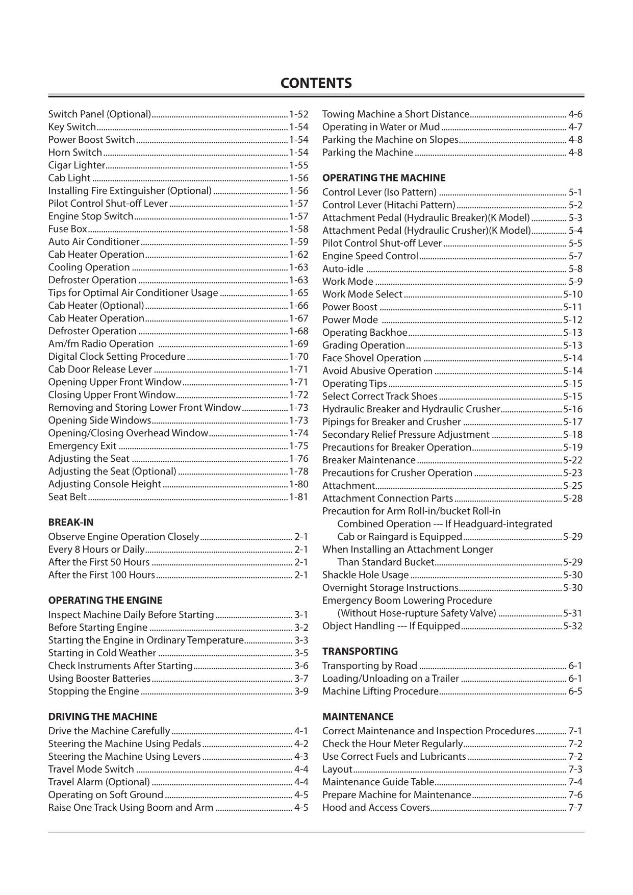 HITACHI ZAXIS ZX 225USLC-3 225USRLC EXCAVATOR OPERATORS MANUAL