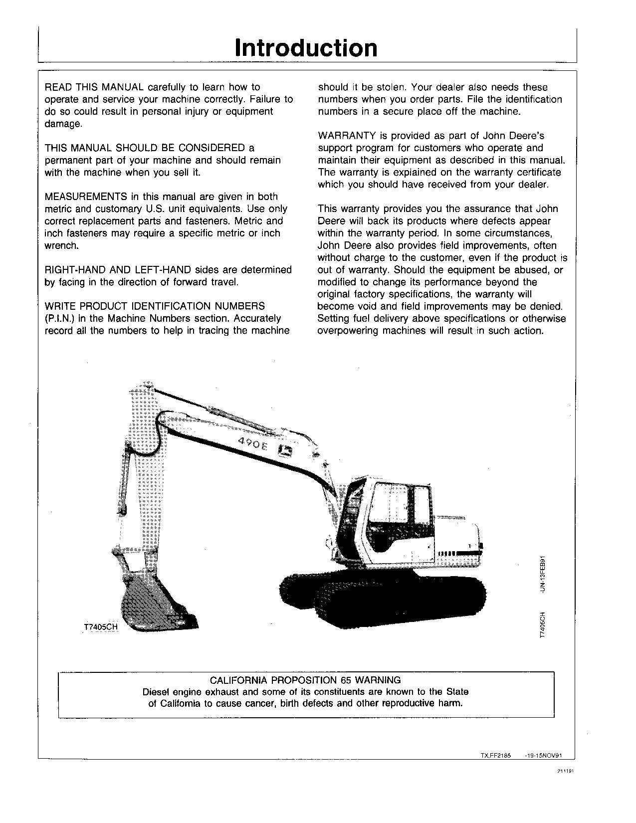 JOHN DEERE 490E EXCAVATOR OPERATORS MANUAL #1