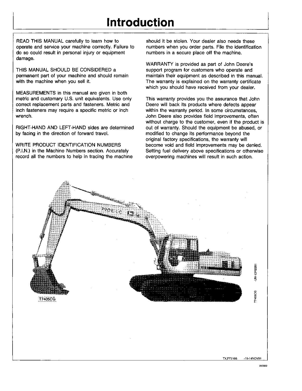 JOHN DEERE 790ELC EXCAVATOR OPERATORS MANUAL #1