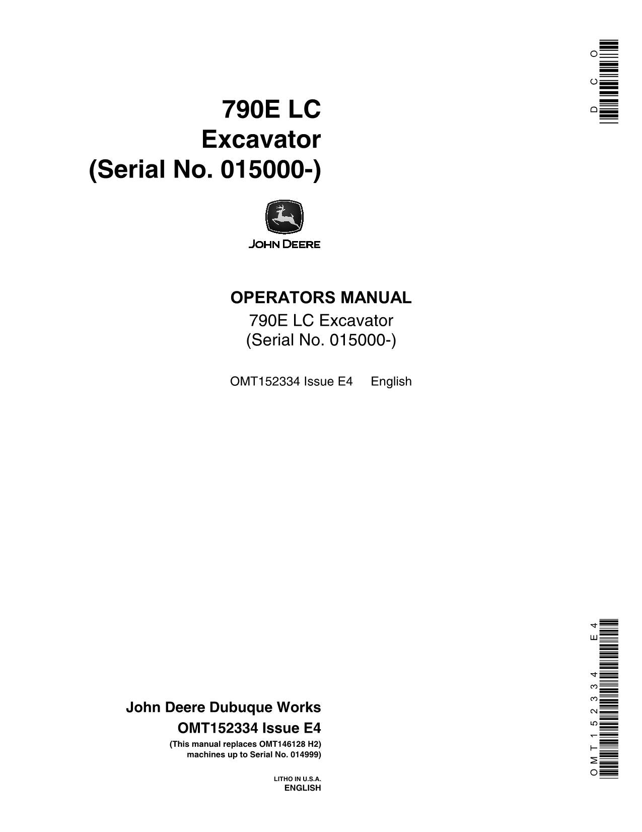 JOHN DEERE 790ELC EXCAVATOR OPERATORS MANUAL #2