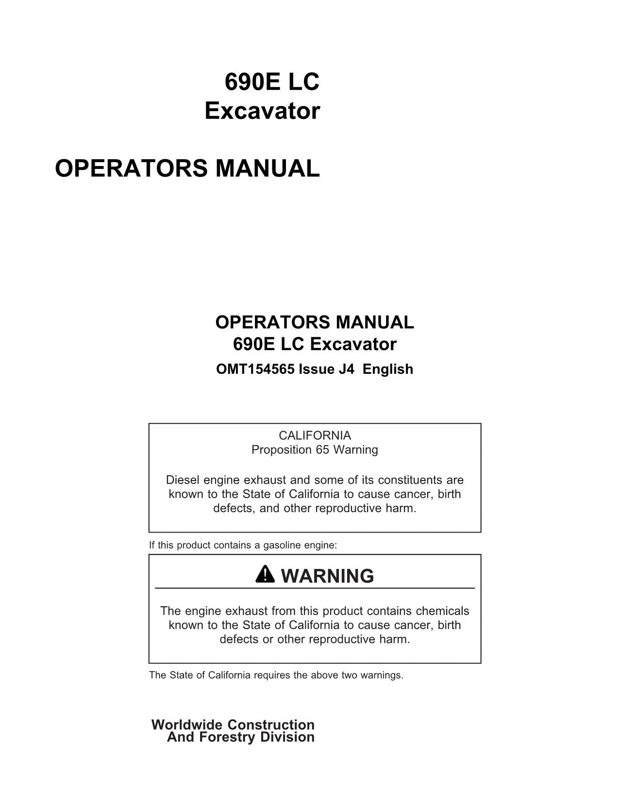 JOHN DEERE 690ELC 690E LC EXCAVATOR OPERATORS MANUAL #1