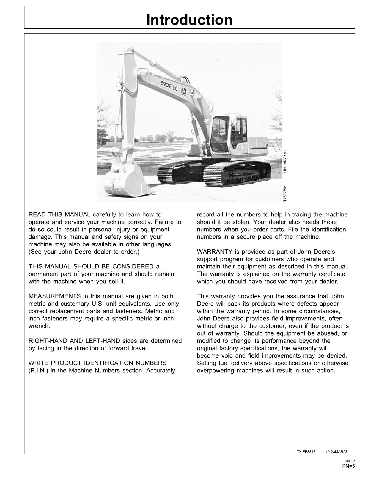 JOHN DEERE 690ELC 690E LC EXCAVATOR OPERATORS MANUAL #1