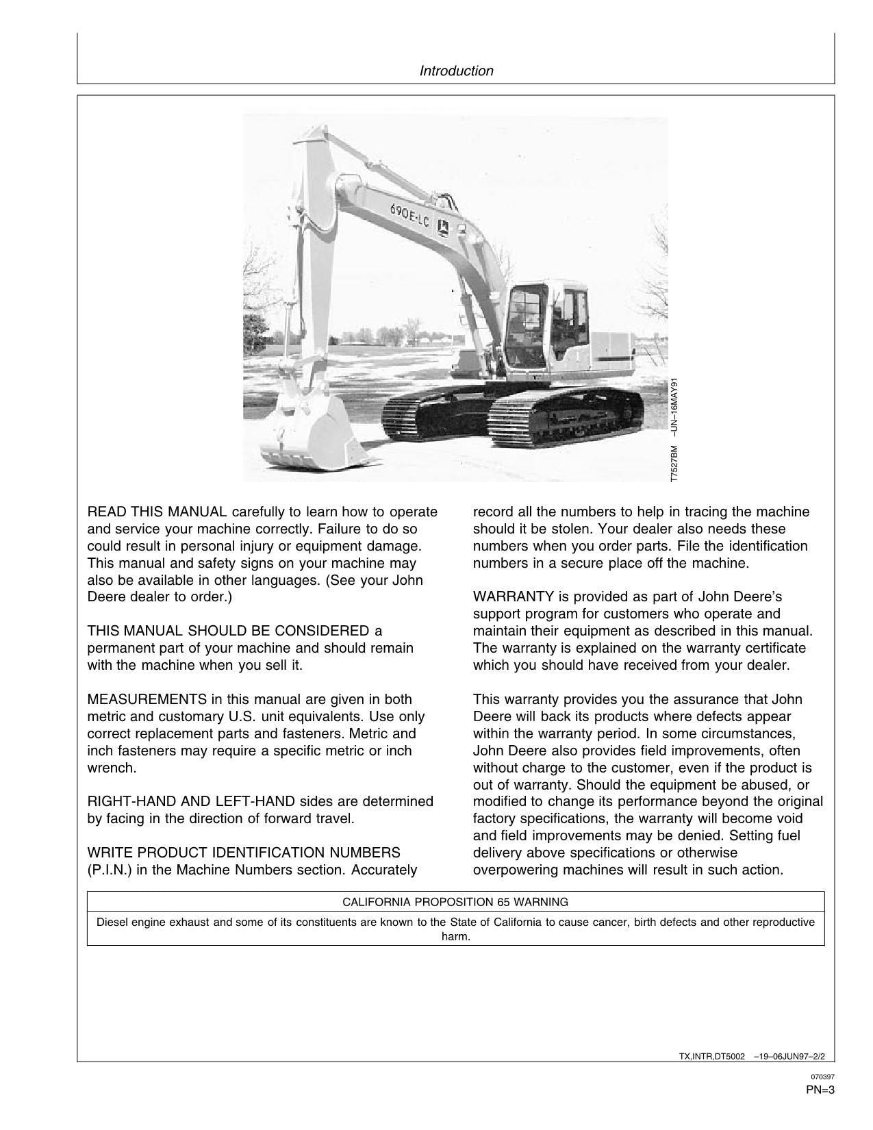 JOHN DEERE 690ELC 690E LC EXCAVATOR OPERATORS MANUAL #2