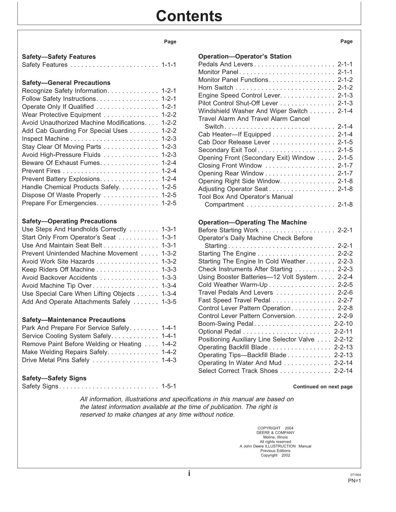 JOHN DEERE 50CZTS EXCAVATOR OPERATORS MANUAL