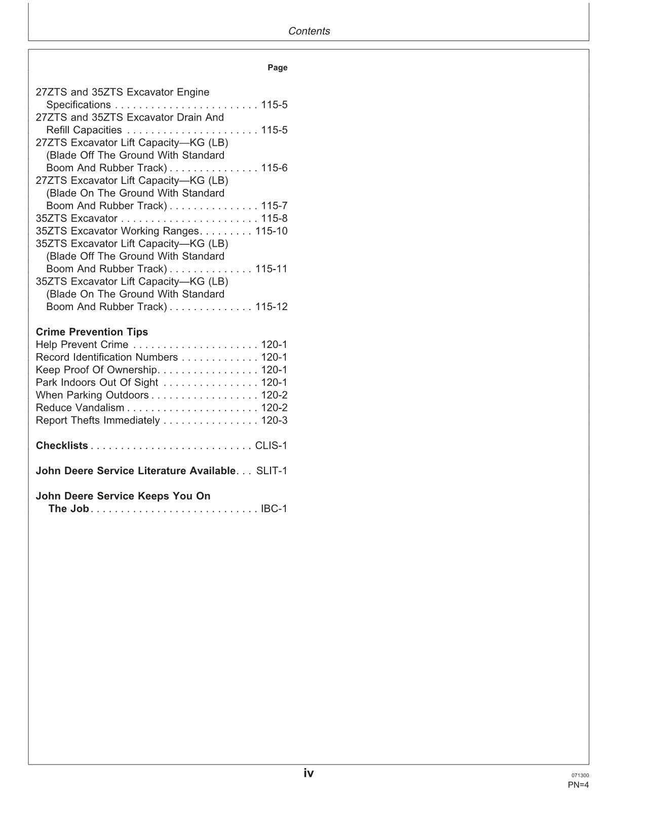 JOHN DEERE 27ZTS 35ZTS EXCAVATOR OPERATORS MANUAL