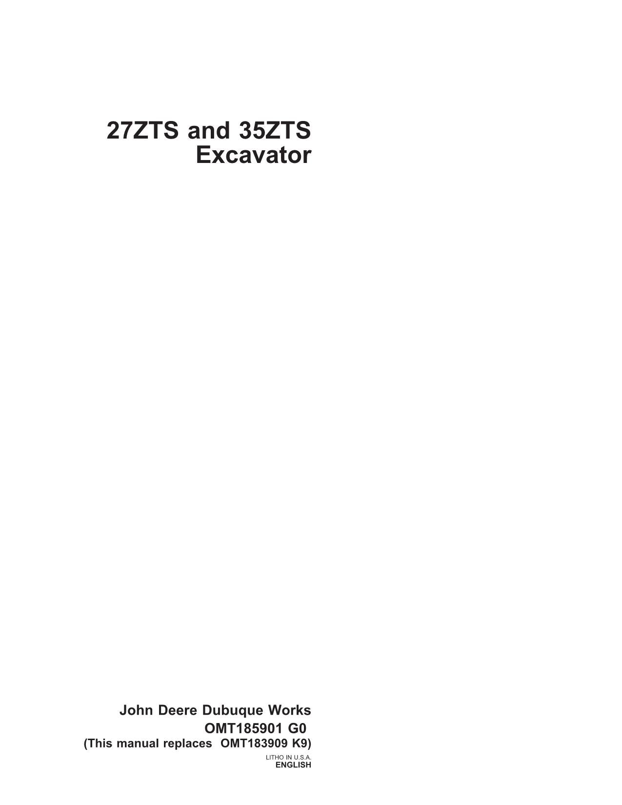 JOHN DEERE 27ZTS 35ZTS EXCAVATOR OPERATORS MANUAL