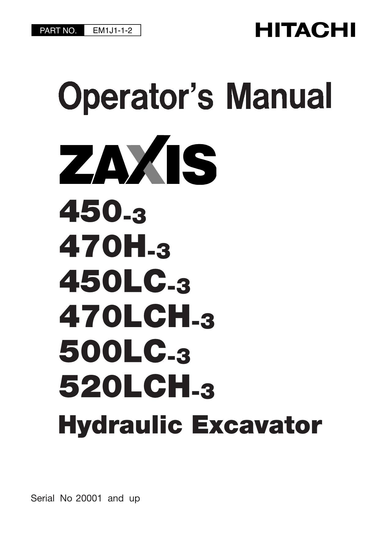 HITACHI ZAXIS ZX 450-3 450LC-3 BAGGER-BETRIEBSHANDBUCH