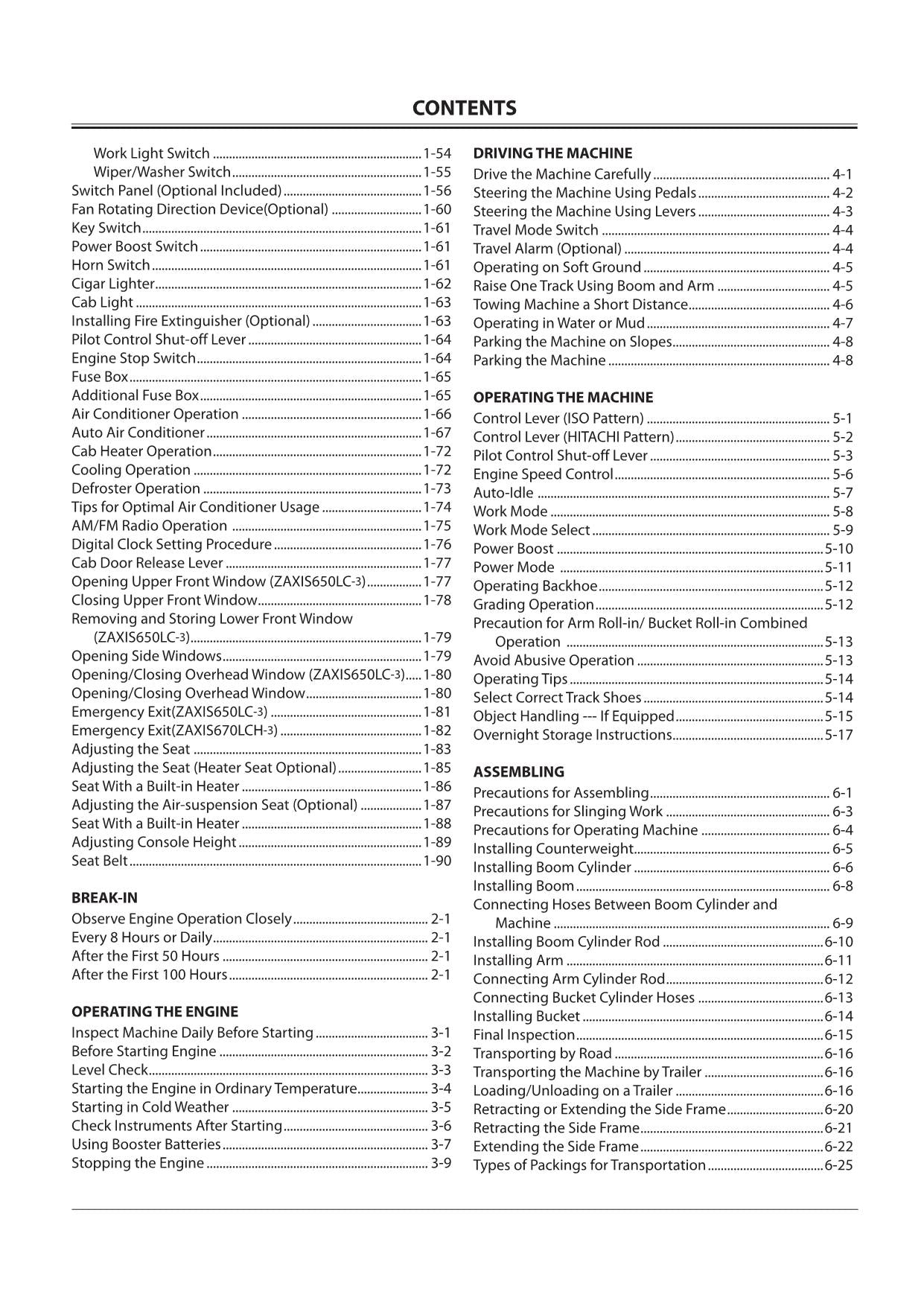 HITACHI ZAXIS ZX 650-3 650LC-3 EXCAVATOR OPERATORS MANUAL