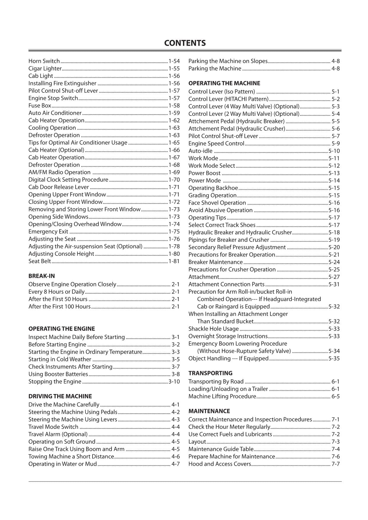 HITACHI ZAXIS ZX 160LC-3 210LCK-3 240-3 240LC-3 250H-3  EXCAVATOR OPERATORS MANUAL