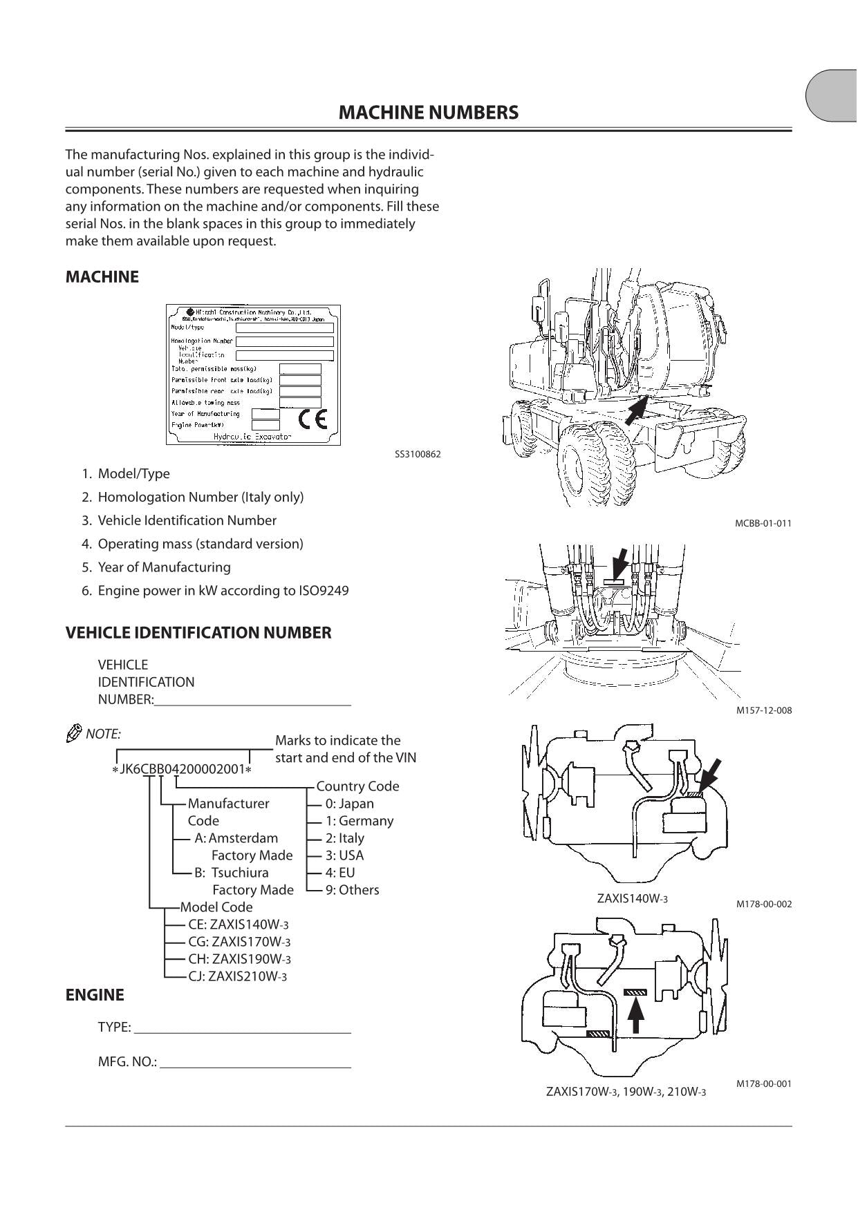 HITACHI ZAXIS ZX 140W-3 170W-3 190W-3 210W-3 EXCAVATOR OPERATORS MANUAL #1