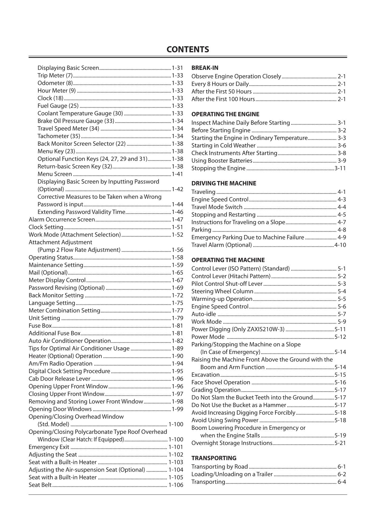 HITACHI ZAXIS ZX 140W-3 170W-3 190W-3 210W-3 EXCAVATOR OPERATORS MANUAL #1