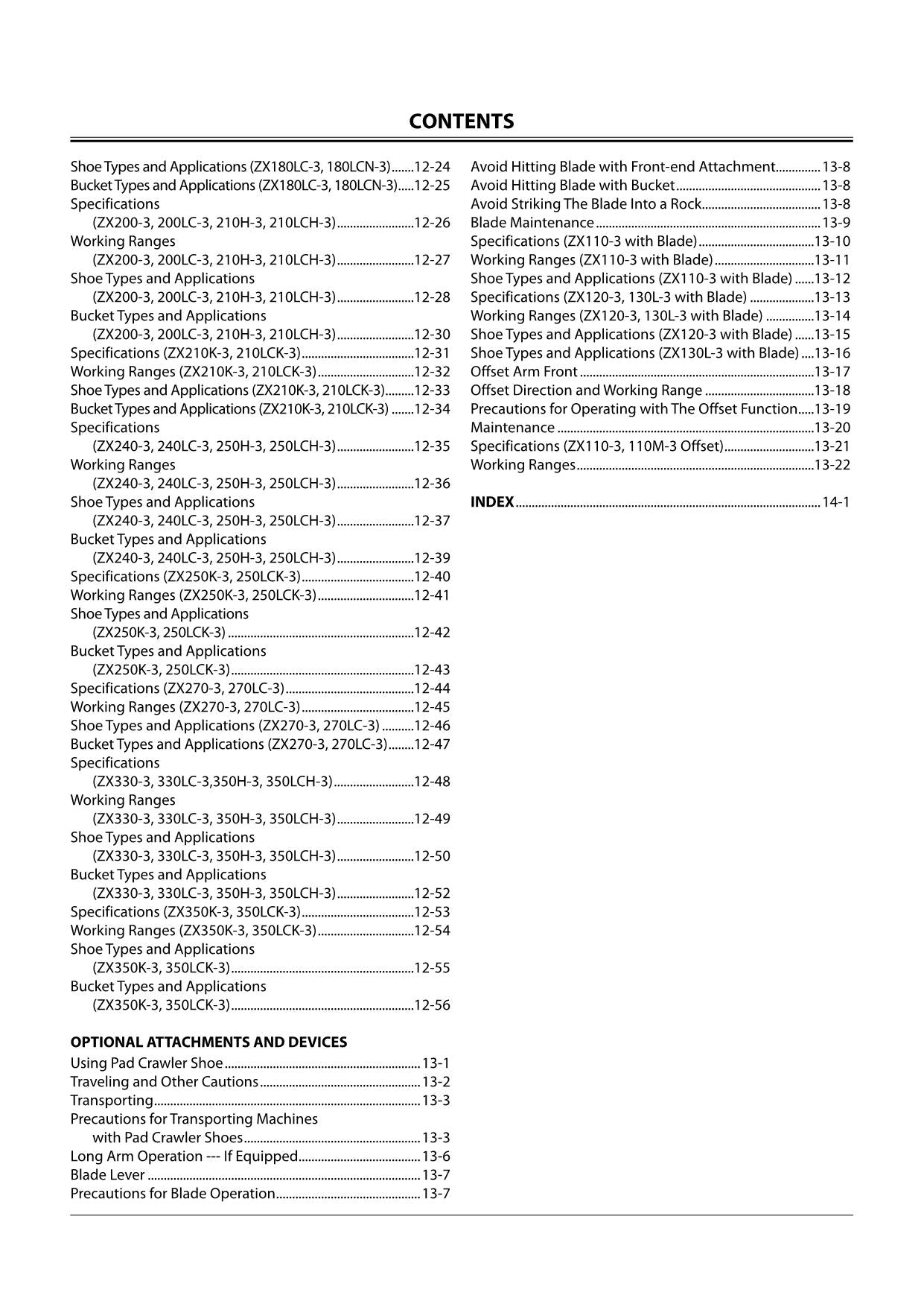 HITACHI ZAXIS ZX 120-3 180-3 200-3 270-3 330-3 BAGGER-BETRIEBSHANDBUCH Nr. 1