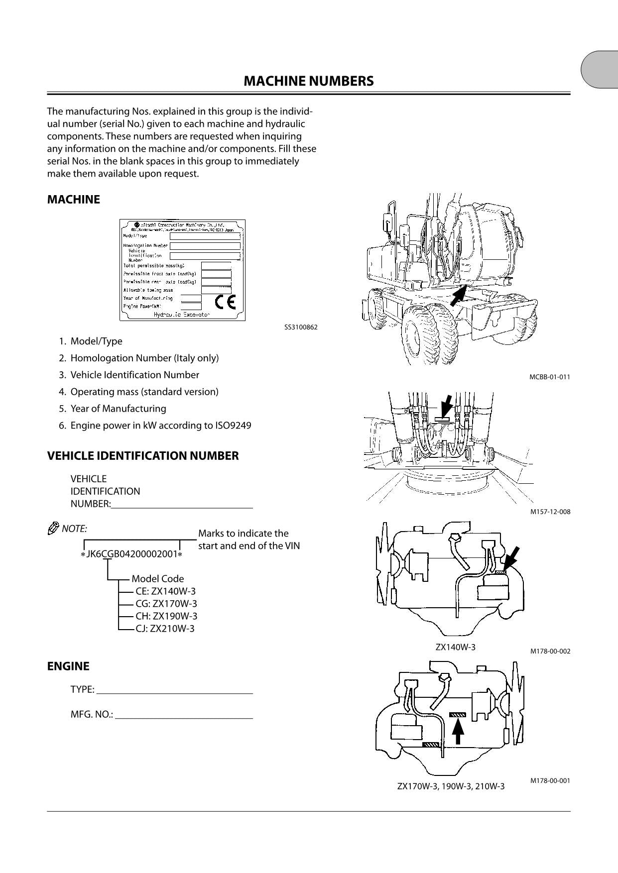 HITACHI ZAXIS ZX 140W-3 170W-3 190W-3 210W-3 EXCAVATOR OPERATORS MANUAL #2