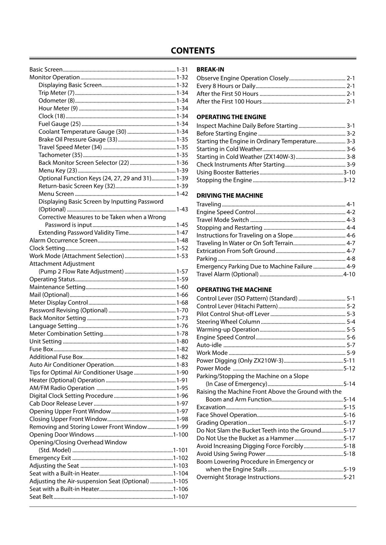 HITACHI ZAXIS ZX 140W-3 170W-3 190W-3 210W-3 EXCAVATOR OPERATORS MANUAL #2