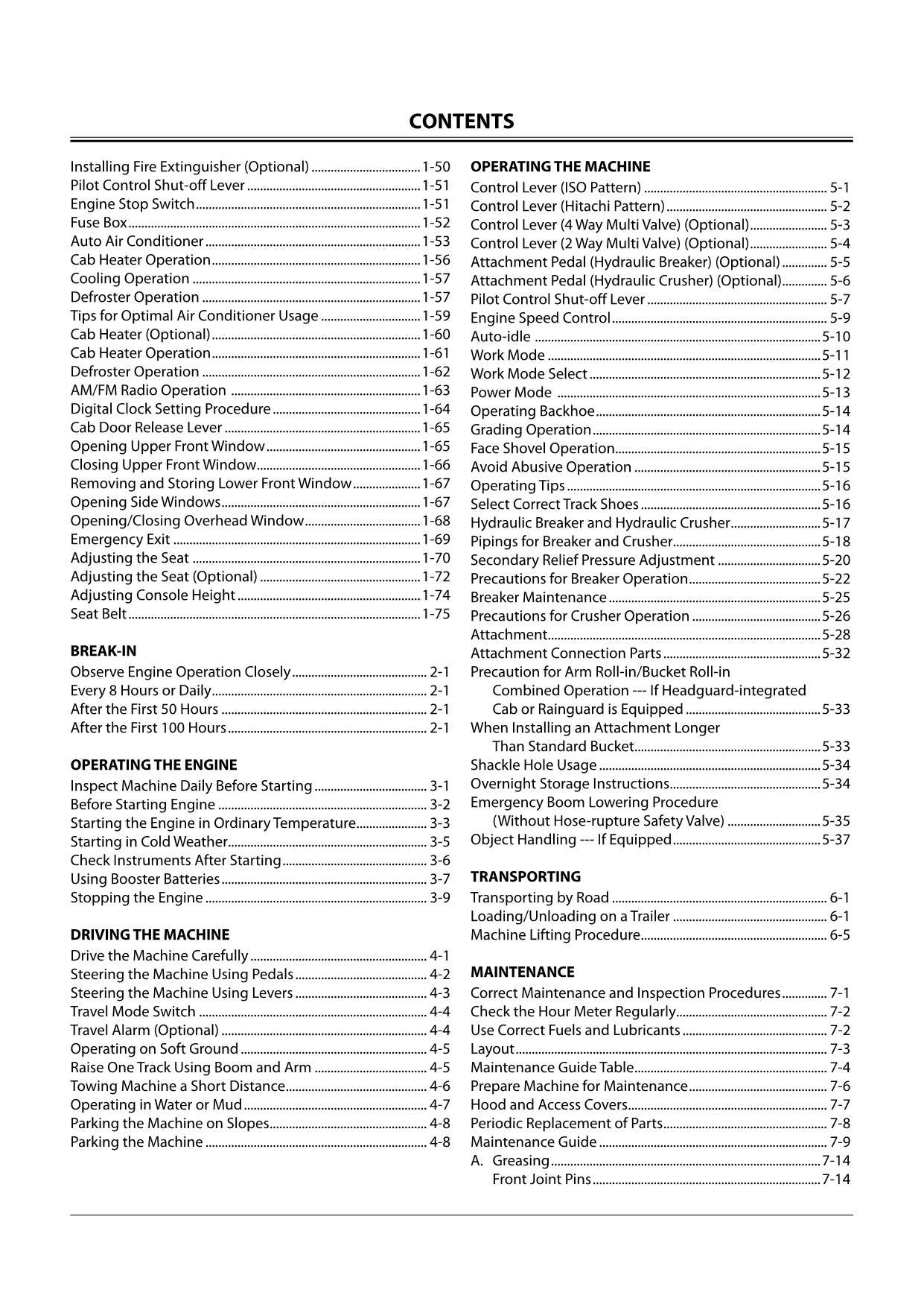 HITACHI ZAXIS ZX 135US-3 225USLC-3 EXCAVATOR OPERATORS MANUAL