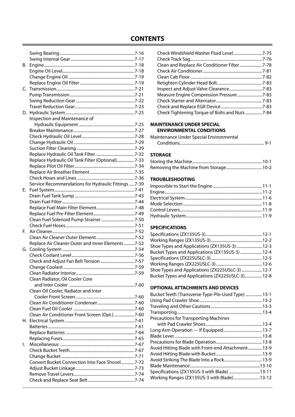 HITACHI ZAXIS ZX 135US-3 225USLC-3 EXCAVATOR OPERATORS MANUAL