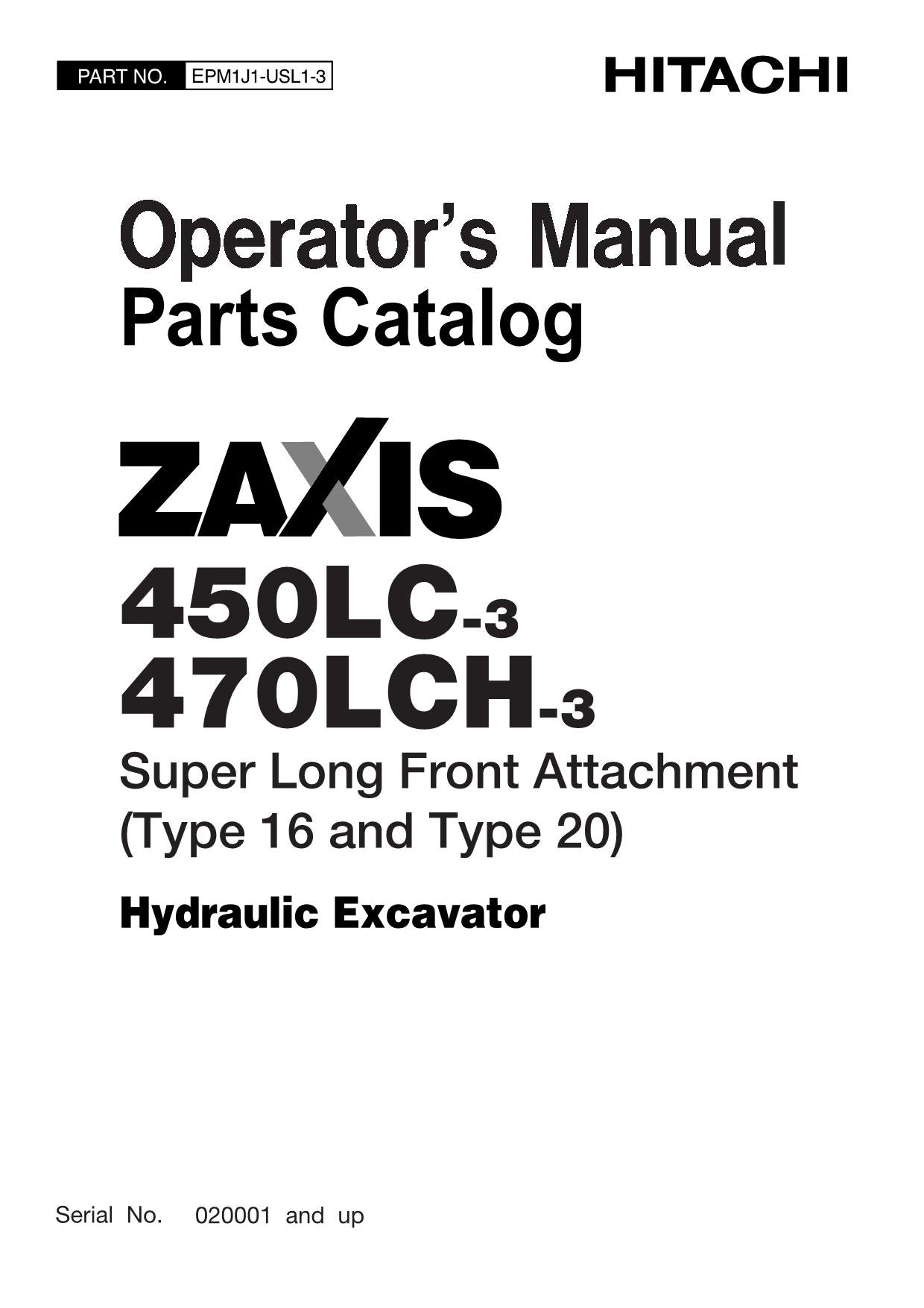 HITACHI ZAXIS ZX 450LC-3 470LCH-3 EXCAVATOR OPERATORS MANUAL