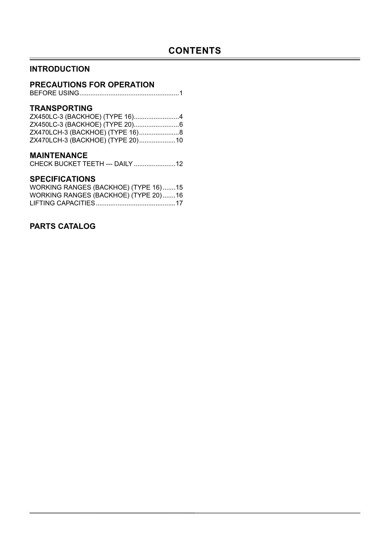 HITACHI ZAXIS ZX 450LC-3 470LCH-3 EXCAVATOR OPERATORS MANUAL