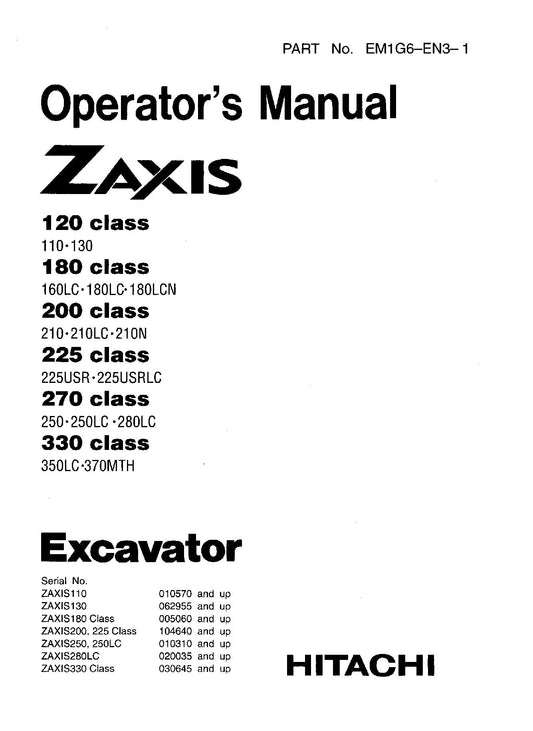 MANUEL D'UTILISATION DE L'EXCAVATRICE HITACHI ZAXIS ZX 110 225USRLC 250 250LC 280LC 350LC