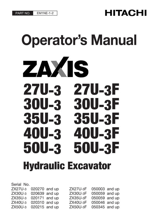 HITACHI ZAXIS ZX 27U-3 30U-3 35U-3 40U-3 50U-3 BAGGER-BETRIEBSHANDBUCH