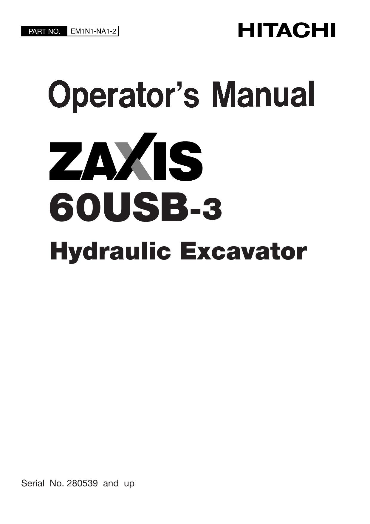 HITACHI ZAXIS ZX 60USB-3 EXCAVATOR OPERATORS MANUAL