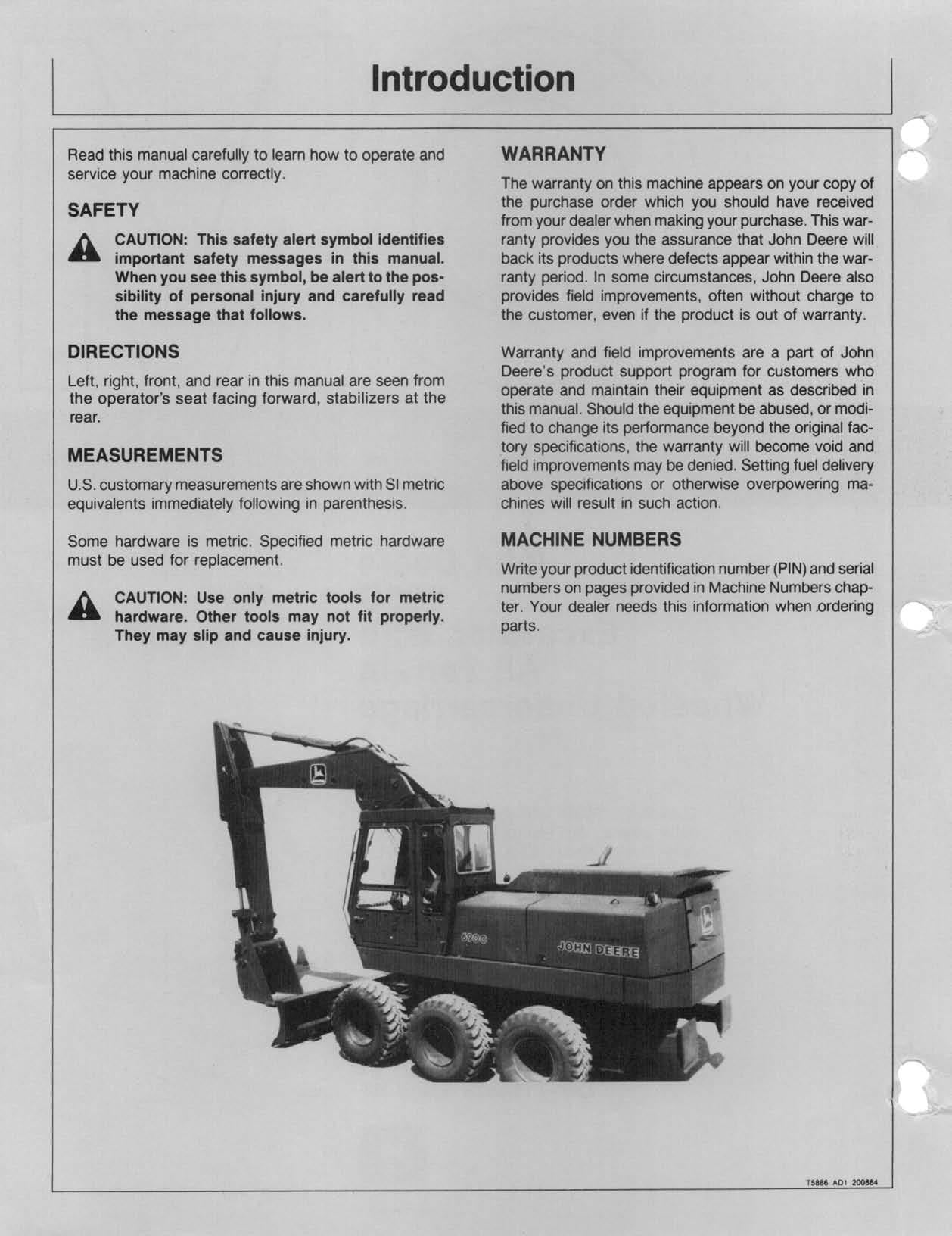 JOHN DEERE 690CR EXCAVATOR OPERATORS MANUAL