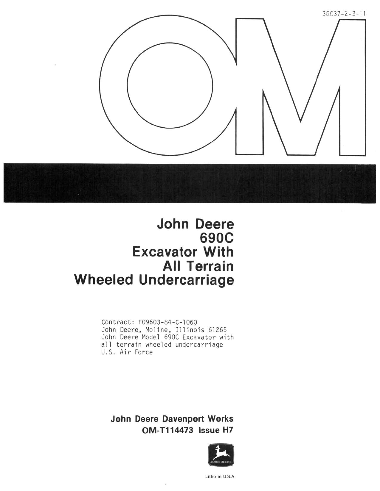 JOHN DEERE 690CR EXCAVATOR OPERATORS MANUAL