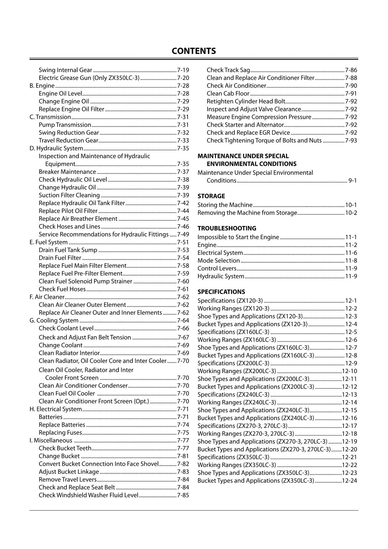 HITACHI ZAXIS ZX 120-3 160LC-3 200LC-3 240LC-3 270LC-3 EXCAVATOR OPERATORS MANUAL