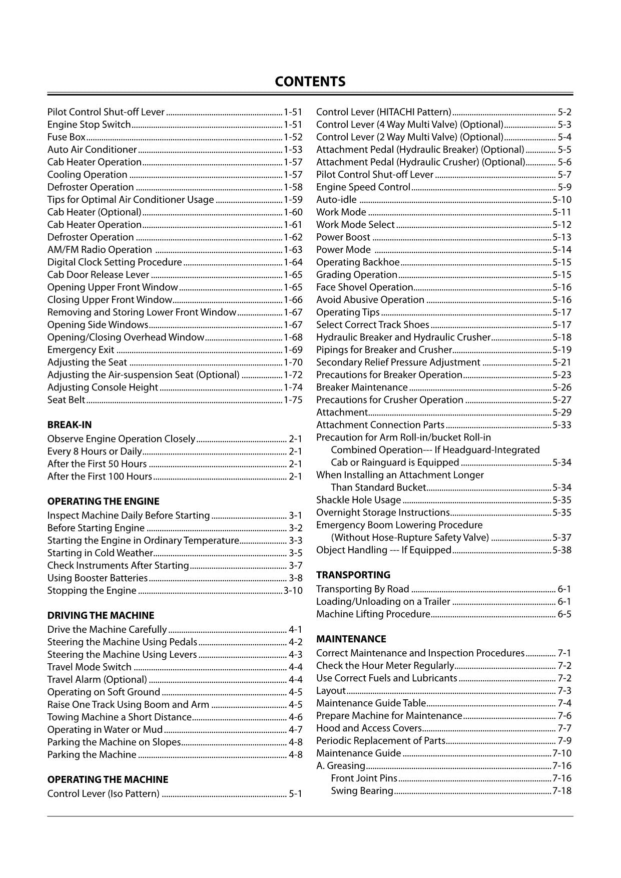 HITACHI ZAXIS ZX 120-3 160LC-3 200LC-3 240LC-3 270LC-3 EXCAVATOR OPERATORS MANUAL