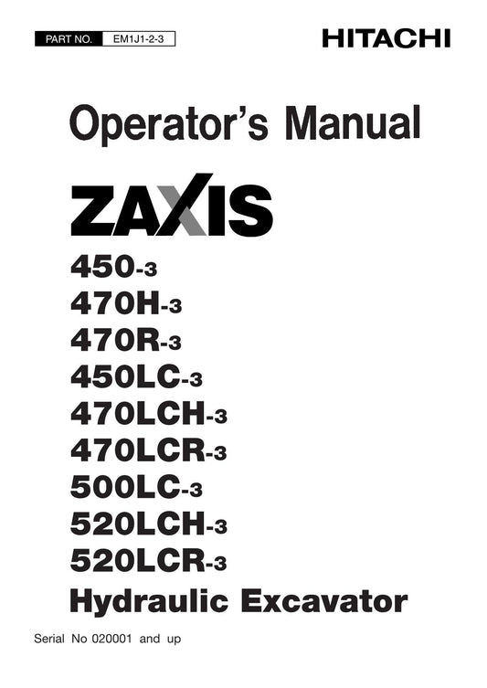 HITACHI ZAXIS ZX 450LC-3 500LC-3 EXCAVATOR OPERATORS MANUAL