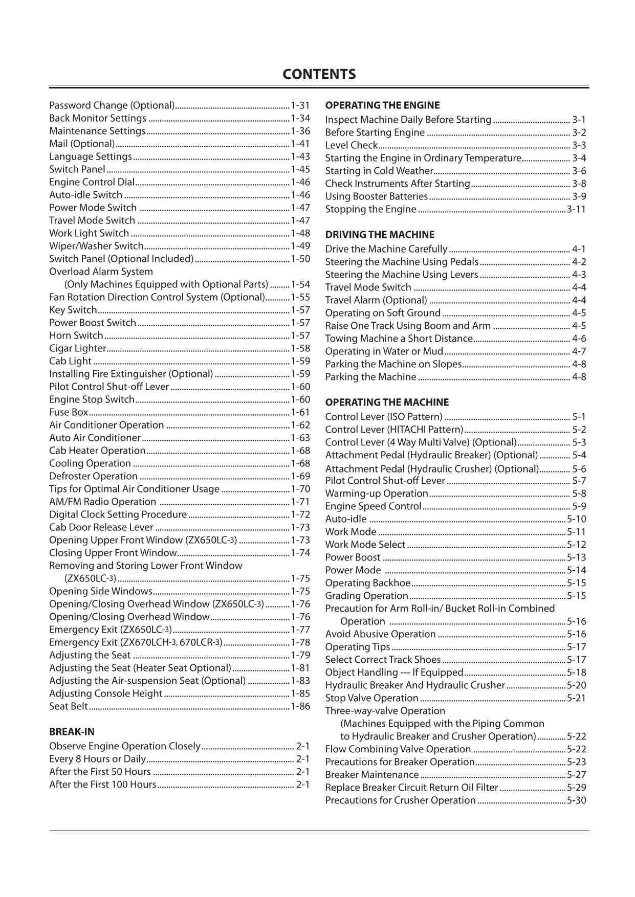 HITACHI ZAXIS ZX 650LC-3 670LCH-3 EXCAVATOR OPERATORS MANUAL